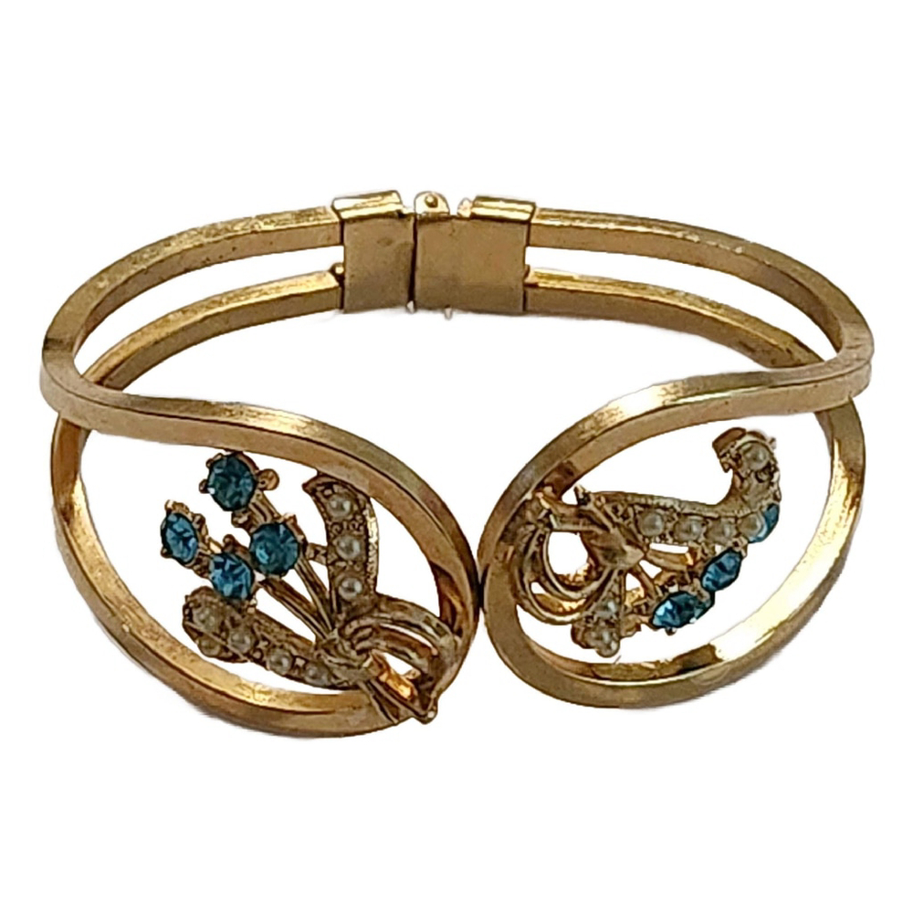 Vintage Oleg Cassini Hinged Bracelet Cuff 24K Gold Plated - Picture 5 of 8